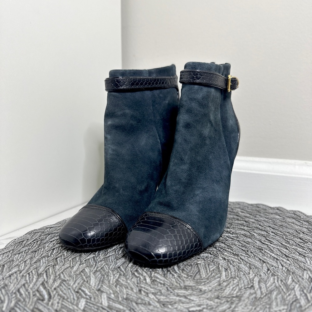Tory Burch Suede croc Leather Trim Embellishment Boots - Picture 3 of 8